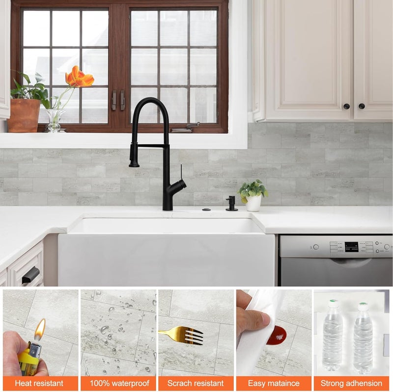 OYASIMI 10 Sheets Gray Stone PVC Subway Tiles Peel and Stick Backsplash,12''Heat Resistant Stick on Tiles for Kitchen,Waterproof Peel and Stick Wall Tiles for Bathrrom - Image 5